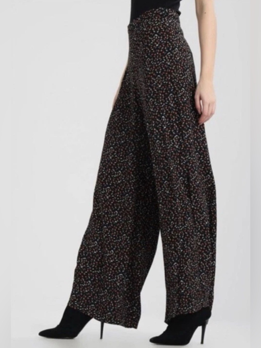 Free People Black Floral Wide-Leg Boot Cut Pants